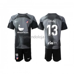 Camisola Atlético Madrid Jan Oblak 13 Guarda-redes Criança Equipamento Segundo 2022-2023 Manga Curta